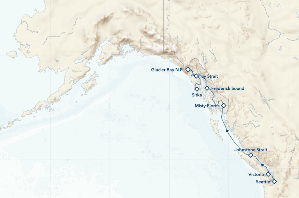 Treasures of the Inside Passage: Alaska and British Columbia itinerary map